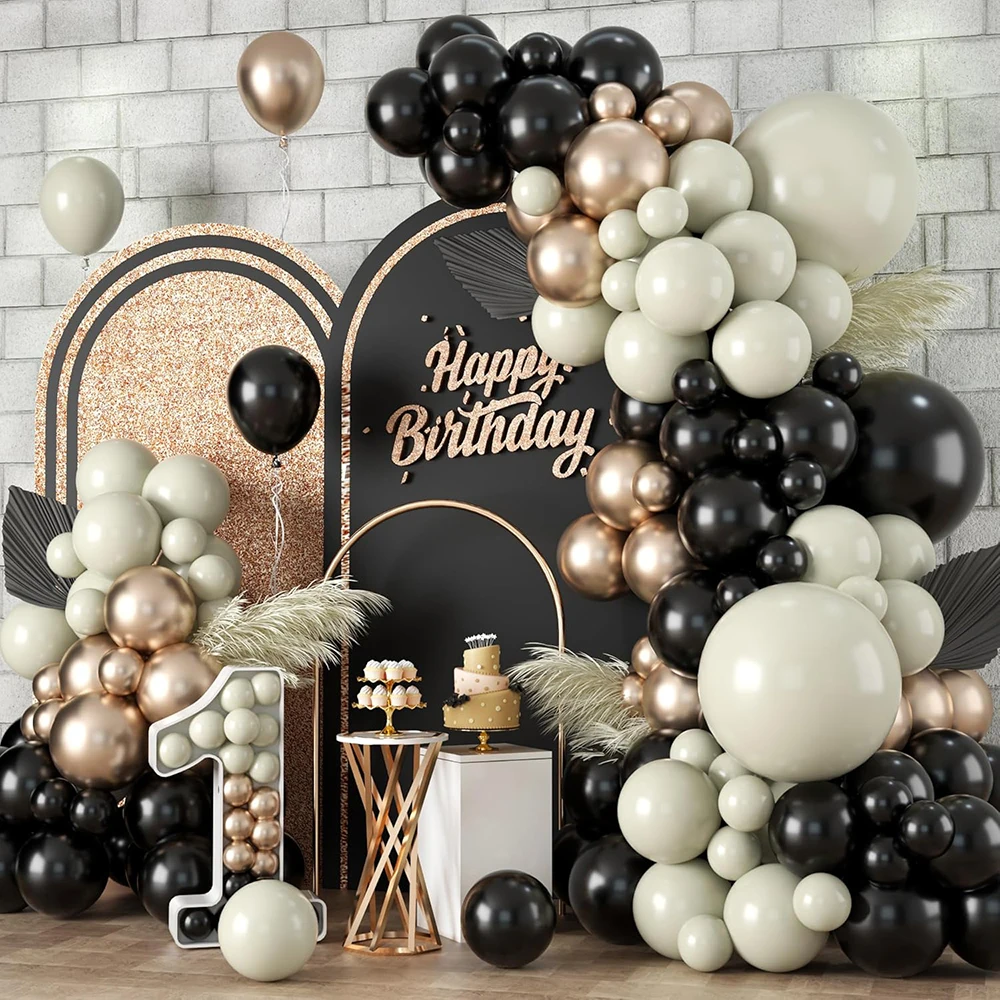 Guirnalda de Globos de arena blanco y negro, Kit de arco de Globos dorado champán blanco, fiesta de cumpleaños, Baby Shower, decoración de boda, Globos