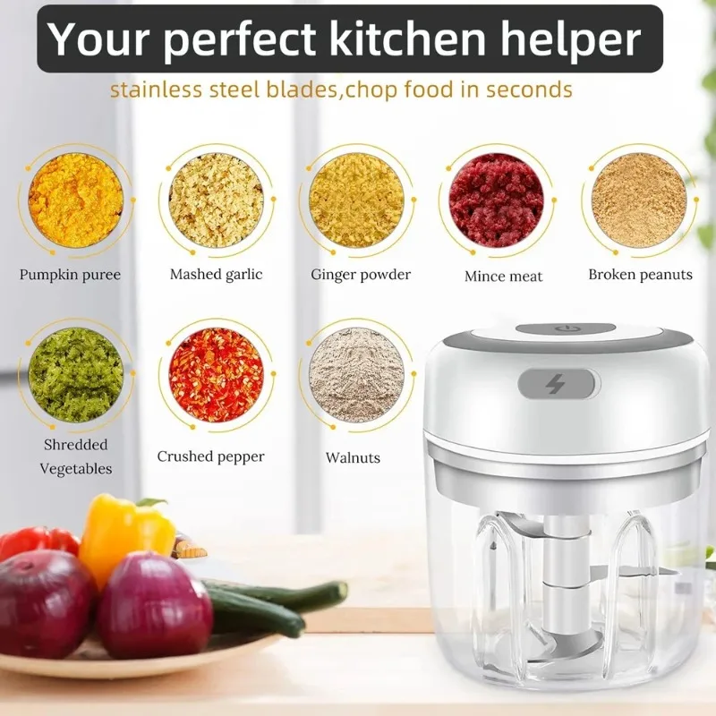 100/250ml 2026 Garlic Mincer Durable and Sturdy Electric Garlic Chopper 304 Stainless Steel Food Chopper Chili Spices Utensils