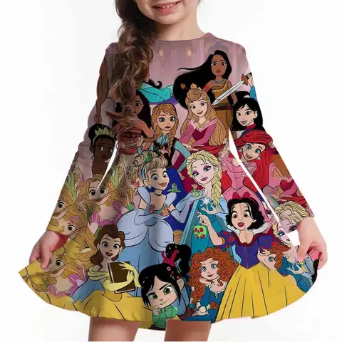 Disney Princess print 3-12 hot selling princess girls' dress long sleeved children's clothing party fashionable children's dress
