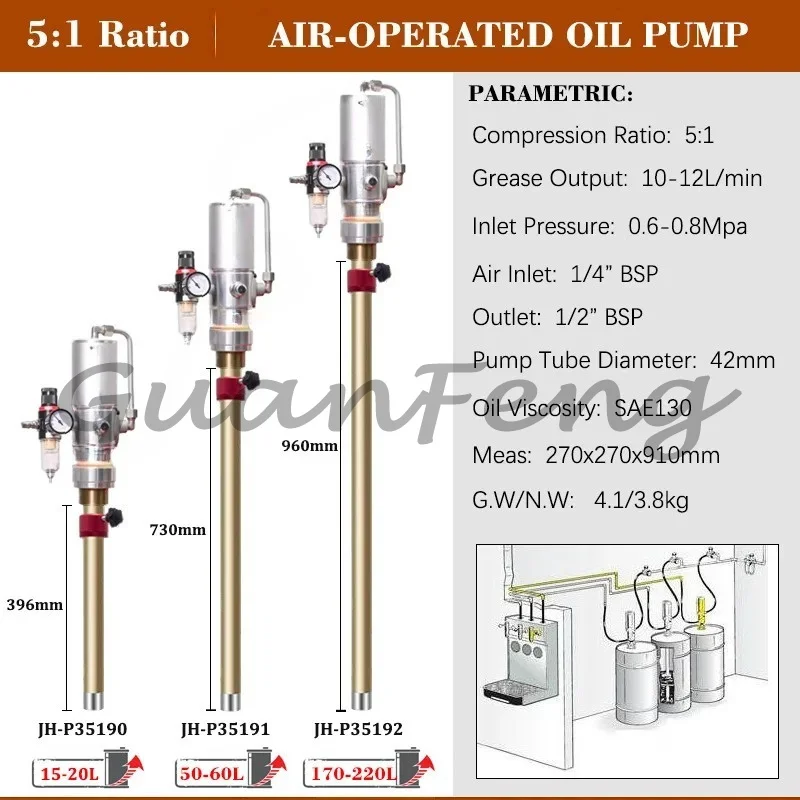 55 gallon oil drum pneumatic motor drive trolley pump