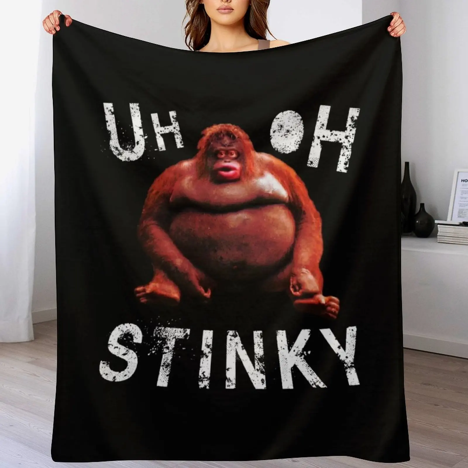 

Uh Oh Stinky Le Monke Funny Dank Meme Throw Blanket Hair Stuffeds Baby Blankets