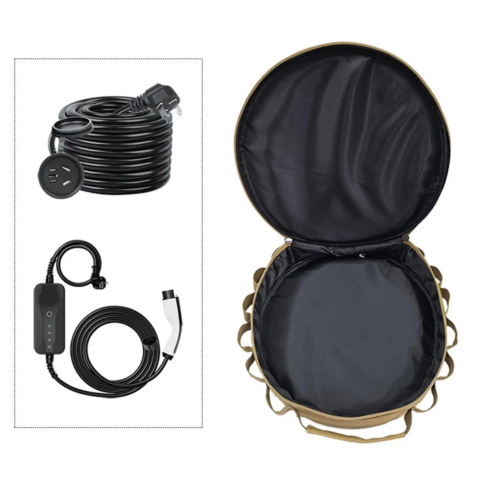 EV Cable Storage Bag Cord Hoses Organizer Accessories Wear Resistant Electric Car Load Bearing Handle Sturdy Round Cable Case