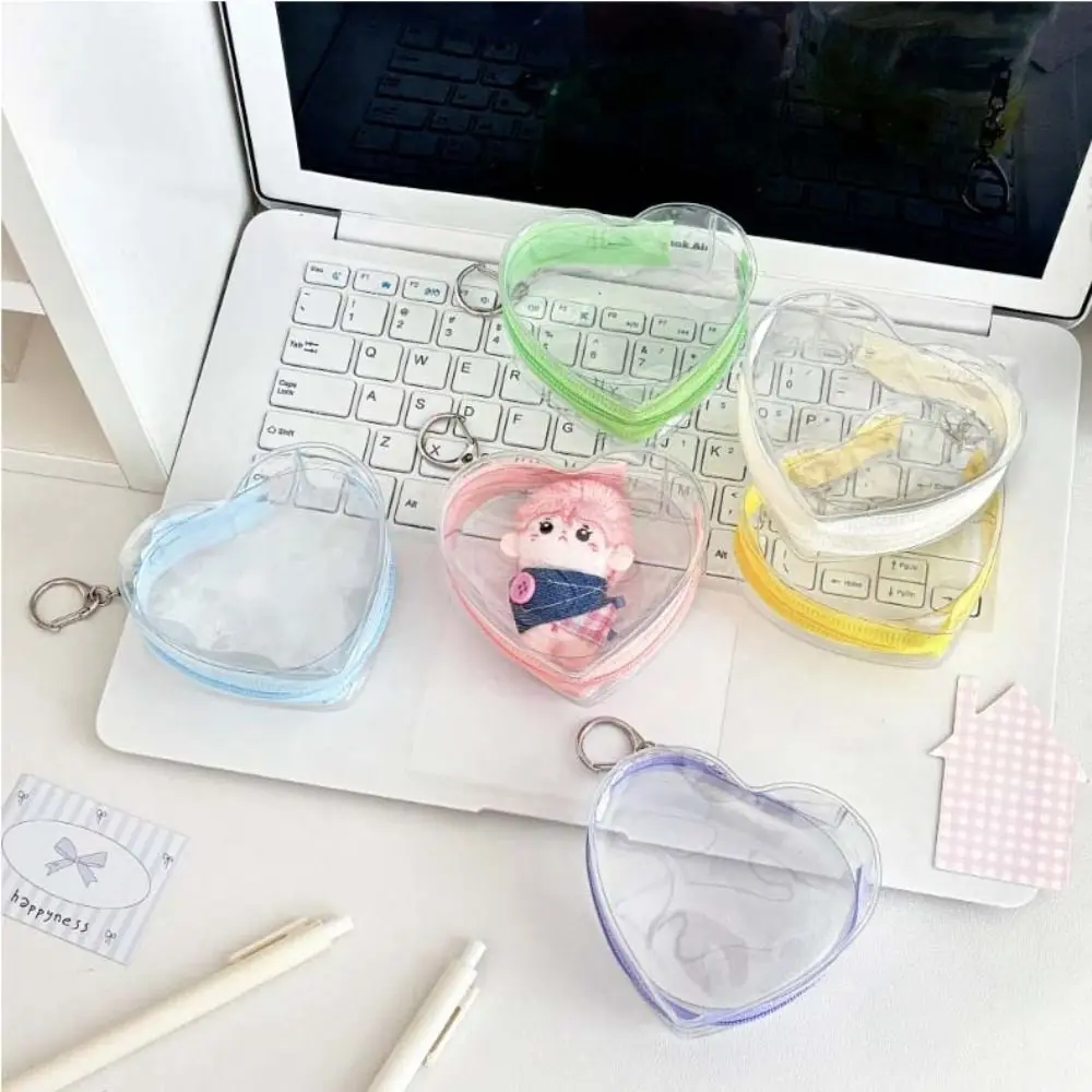 Portable Transparent Storage Bags Love Heart Kaychain Protector Case PVC Material Zipper Display Bag Decorative Pouch