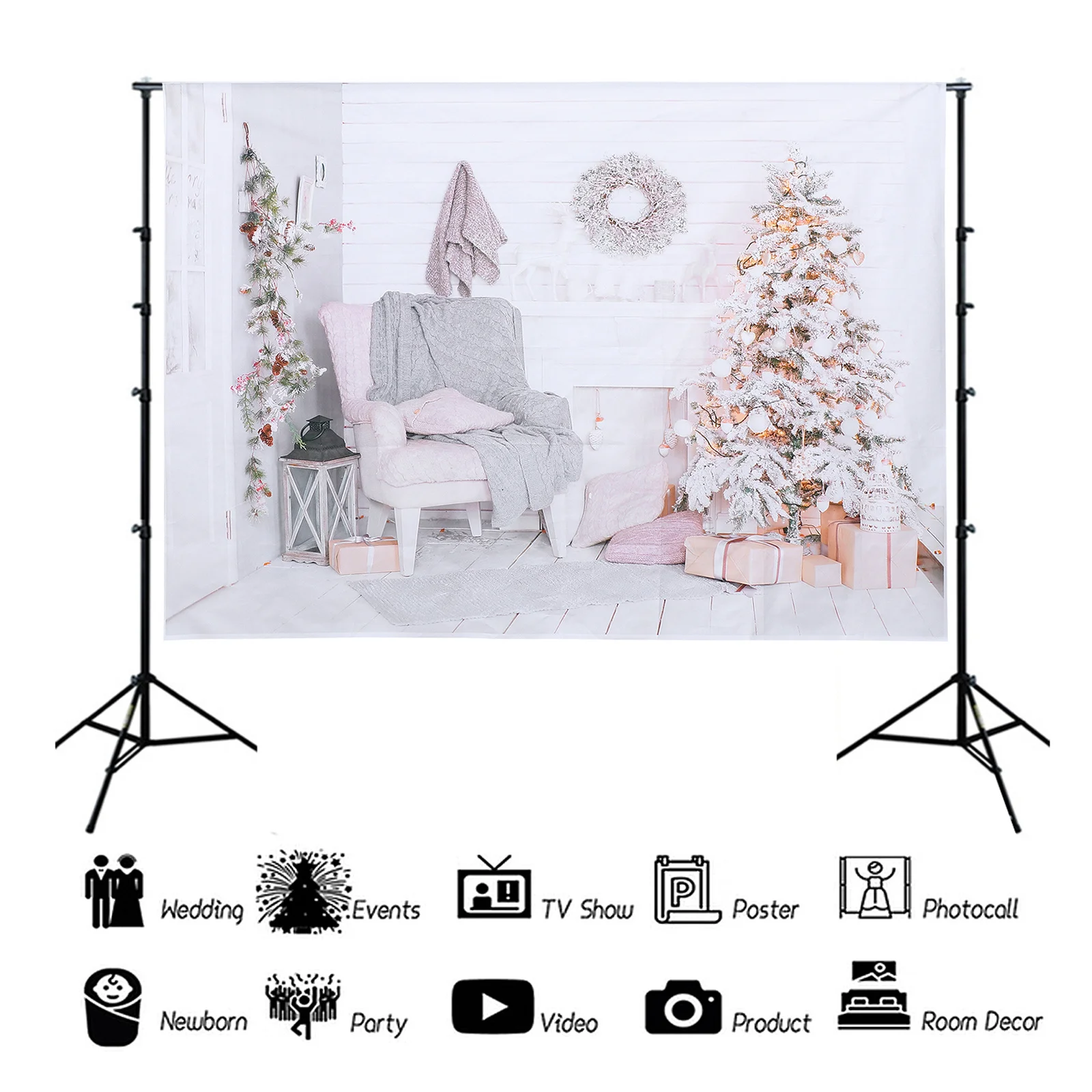 

Christmas Photo Backdrop 5x7ft Wrinkle Free Soft Fabric for Holiday Party Decor Dorm Ceiling Decoration Prop Background Studio