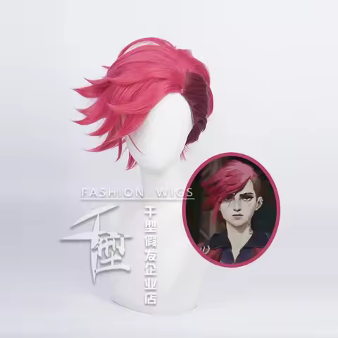 Anime Arcane LOL League of Legends Vi Cosplay Wig The Piltover Enforcer Short Red Wig Holloween Party Roleplay Hair + Free Cap