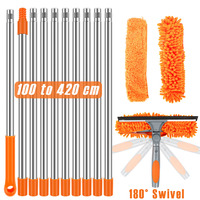 100-420CM Extended Window Cleaning Kit 2 in 1 Double Sided Glass Squeegee Cleaner Duster Mop 180° Swivel Window Cleaning Tools