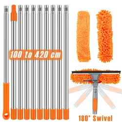 100-420CM Extended Window Cleaning Kit 2 in 1 Double Sided Glass Squeegee Cleaner Duster Mop 180° Swivel Window Cleaning Tools