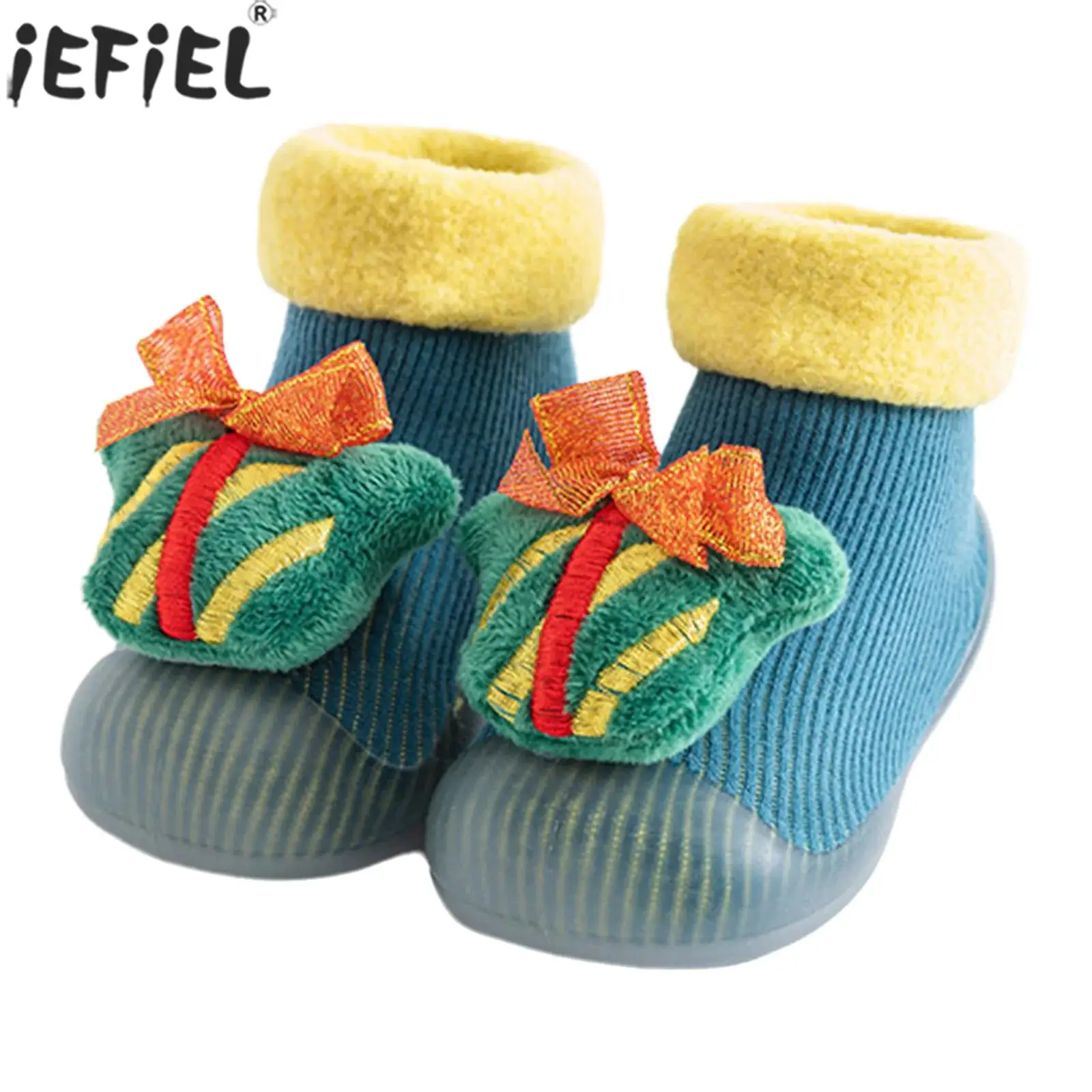 

Infant Boys Girls Christmas Fleece Lined Sock Shoes Prewalker Non-Slip Wear-Resistant Rubber Sole Indoor Outdoor Walking Slipper