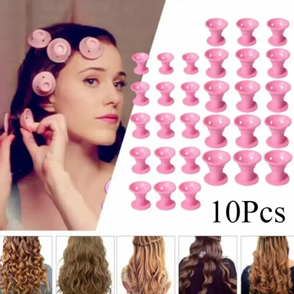 

10pcs Soft Silicone Heatless Hair Curler Mushroom Bell Roll No Heat Hair Rollers Short Hair Sleep Curls DIY Beauty Styling Tools