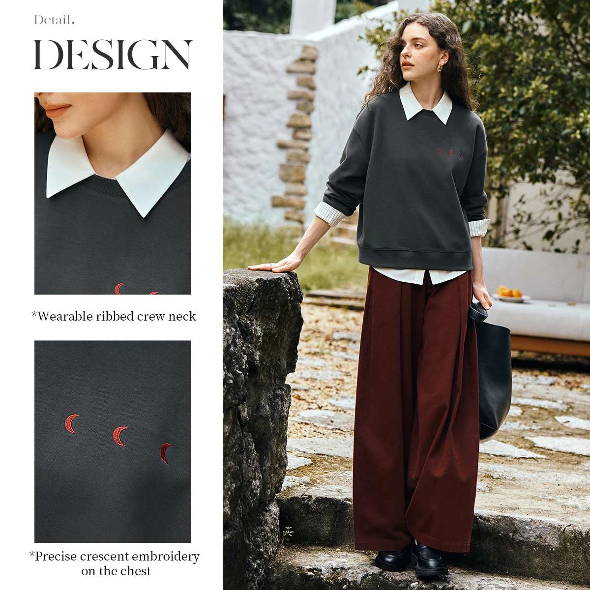 OLrain Casual Sweatshirts Woman Solid O-Neck Long Sleeve Embroidery Pullovers 2025 Autumn Women Loose Pullovers Tops O57QR001083