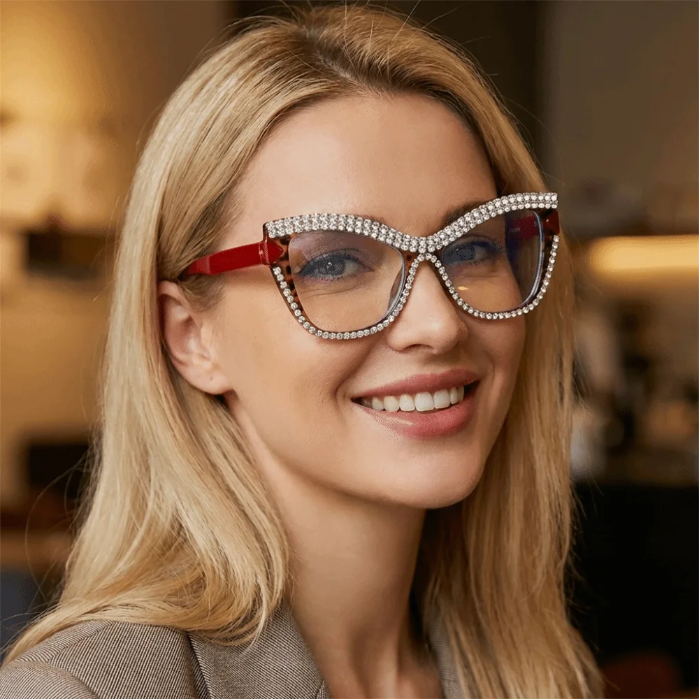 

Comfortable To Wear INS Rhinestone Glasses Fashion Lightweight Anti-Blue Light Glasses Luxury Elegant Large Frame Eyewear Travel