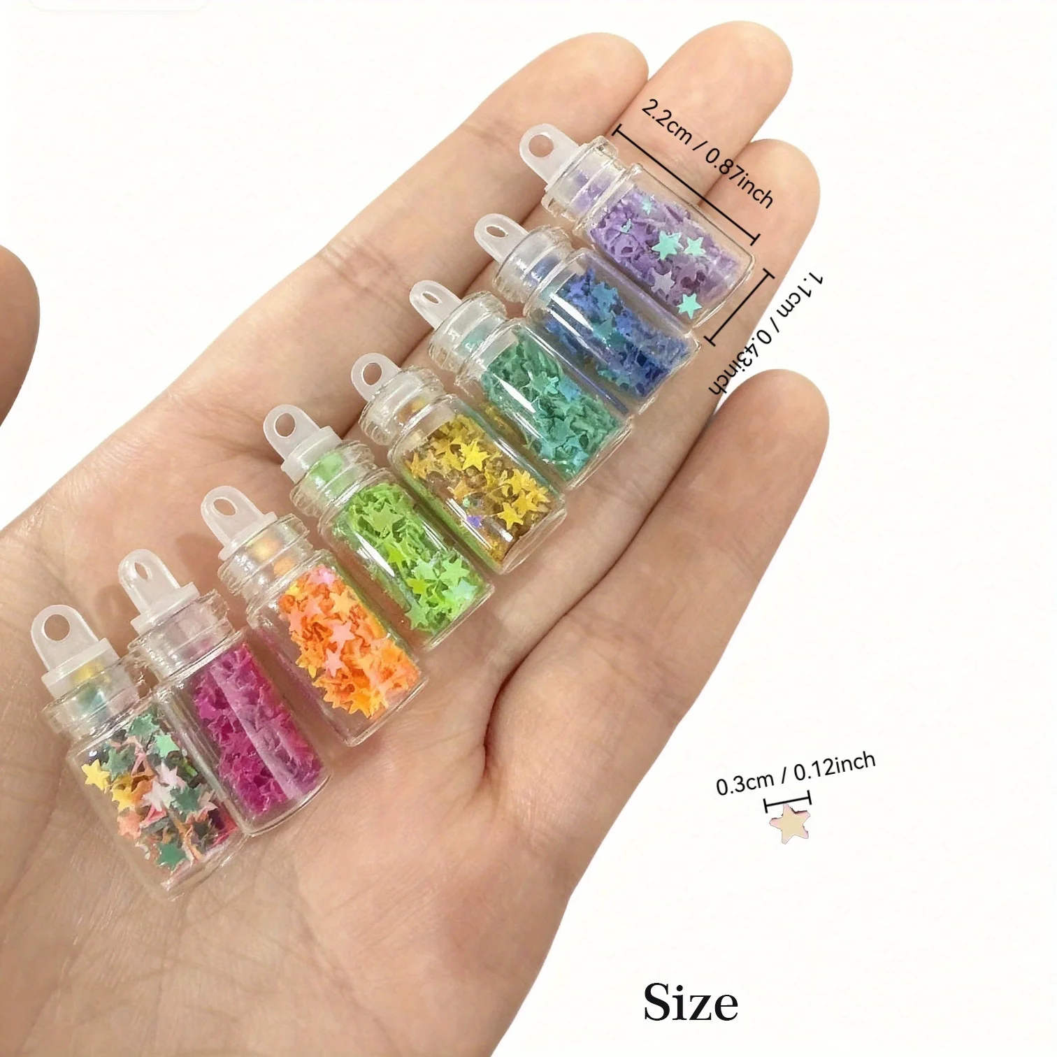 Mix 8/16pcs Star Glitter Embellishment Filled Mini Bottle Jar Pendant Charm