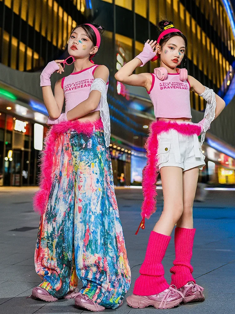 Street Dance Jazz Hip Hop Children's Clothing Practice Suit Set Trendy Streetwear Outfit Kids' Dance Apparel Workout Gear