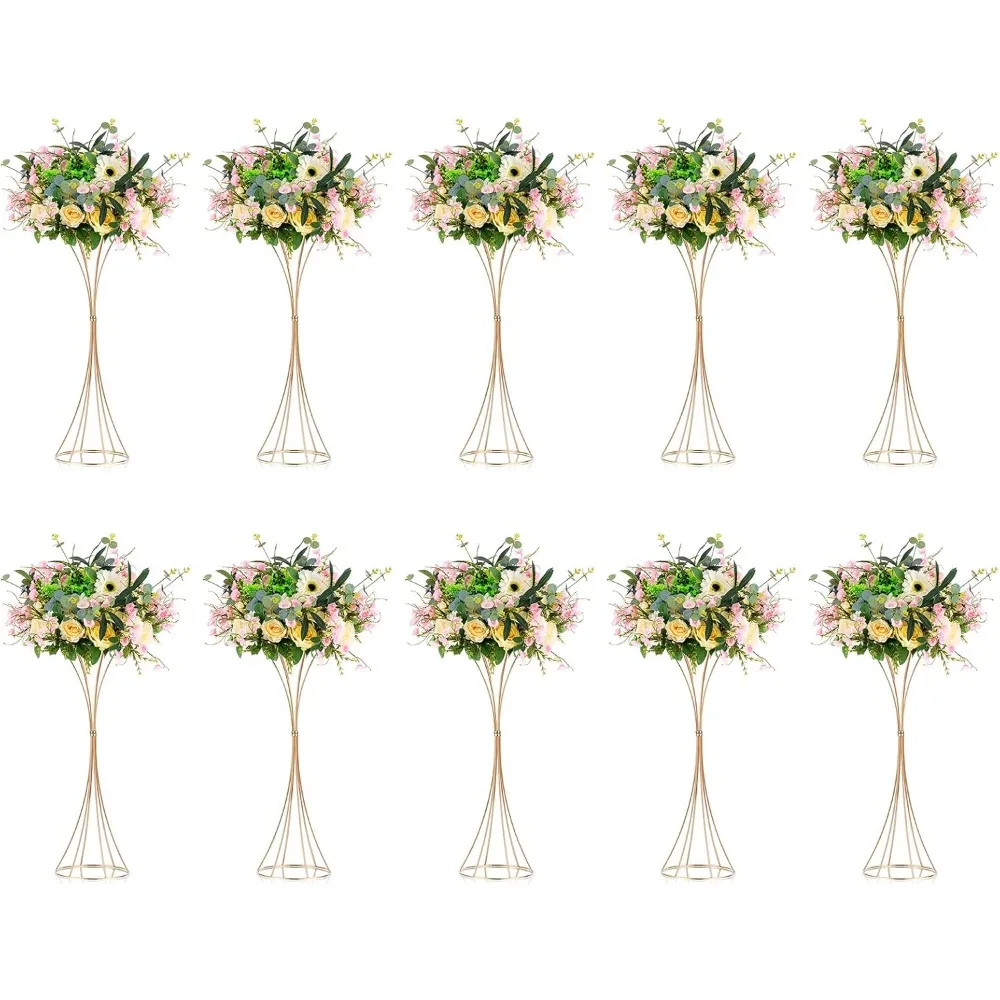 

10 pcs gold trumpet vase 26in tall metal vase, wedding centerpieces for tables, artificial arrangement flower stand for anniver