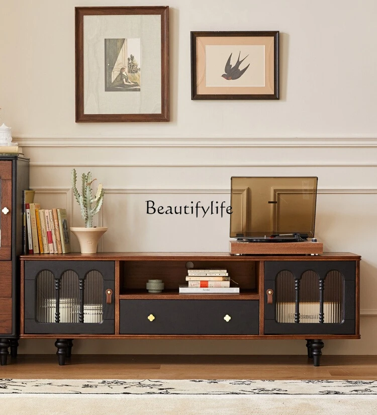 

French retro solid wood TV cabinet, antique furniture storage and locker integrated