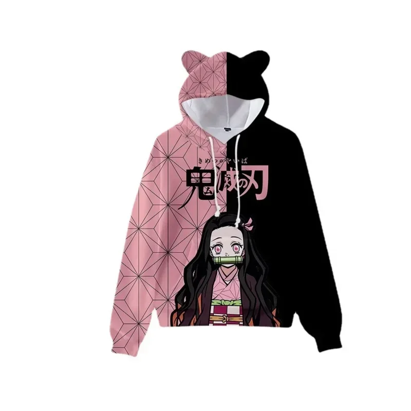 Anime Demon Slayer Kids Hoodie Teens Boys Girls Kimetsu No Yaiba Cosplay Kawaii Cat Ears Pullover Hooded Jacket Children Clothes