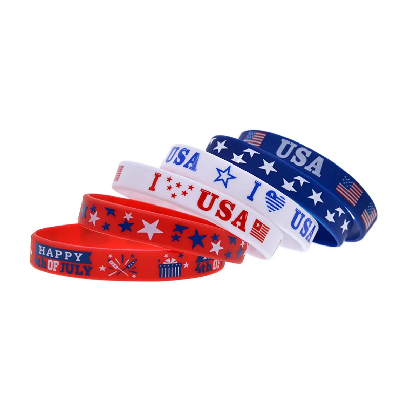 50 Pcs I Love USA Silicone Wristband Happy 4th of July Independence Day in the United States Gift Bangle