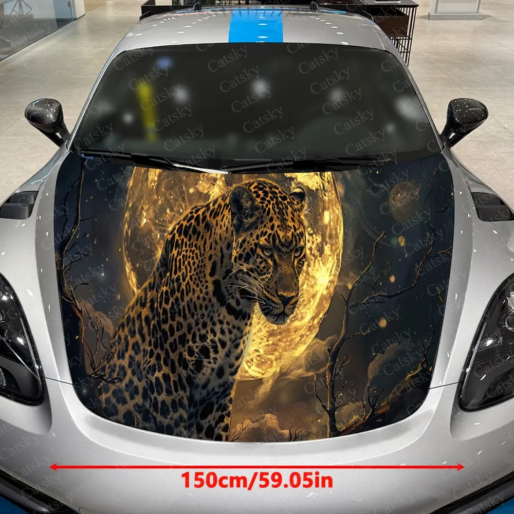 Leopard in Radiant Golden Moonlight Car Hood Stickers - Self-Adhesive, Waterproof and Durable Vinyl Wrap, Decorate And Protect Y
