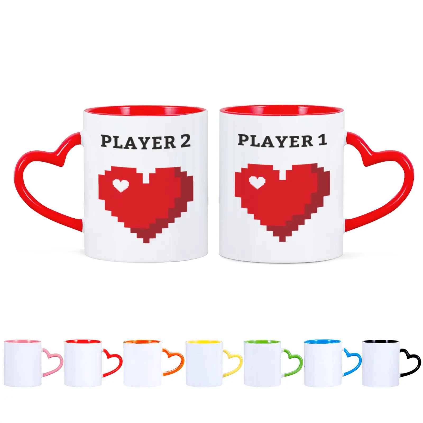 1 Pair Custom Photo Mugs for Couple Funny Gamer Mug Valentine's Day Gift Exclusive Coffee Mugs Heart Handle Ceramics Milk Cups