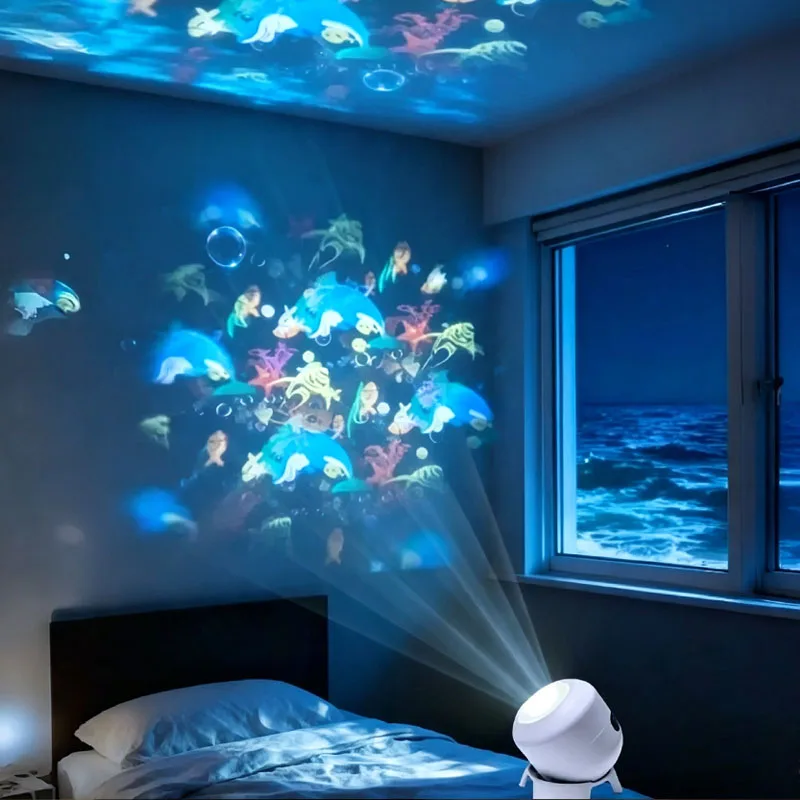 Rotating USB Projection Underwater Ocean Lamp with Adjustable Brightness LED Snowflake Atmosphere Night Light for Christmas