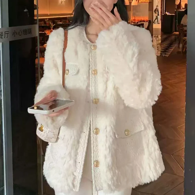 

Осенне-зимняя женская куртка из овечьей шерсти, пальто с хлопковой подкладкой, толстые плюшевые теплые свободные пальто
