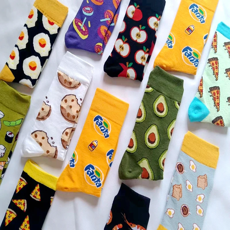 

Fashion Cotton Socks for Men and Women Harajuku Cartoon Food Fruit Creative Funny Egg Tart Avocado Sock Beautiful Foot Dress