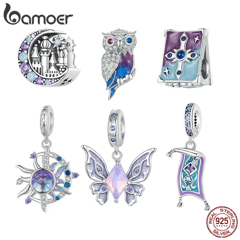 Bamoer 925 Sterling Silver Grimoire Charm Magic Sailor Moon Argent Pendant Butterfly Sun Women Fit Bracelet Necklace Jewelry