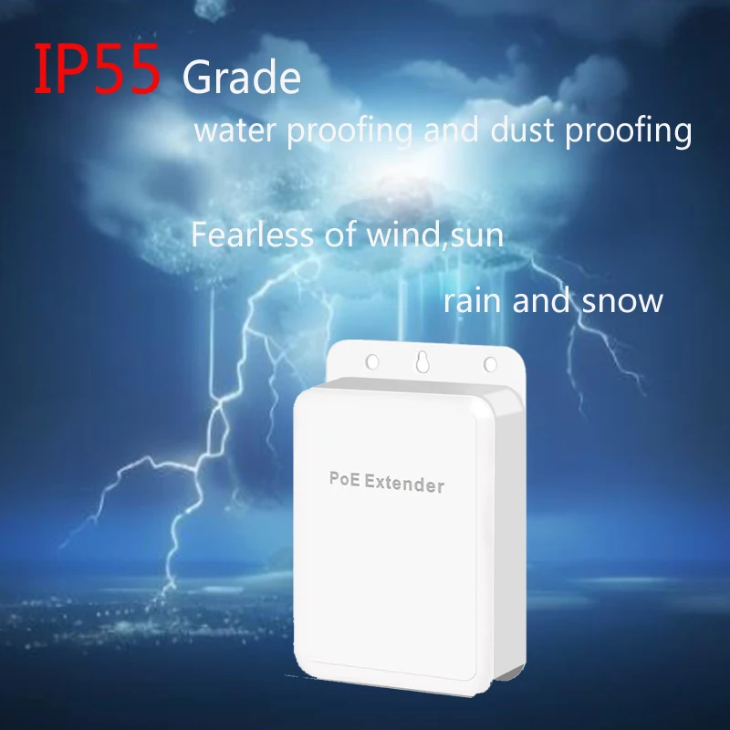 

5 Ports Outdoor PoE++ Gigabit Extender, 1 in 4 Out PoE Repeater with 1000Mbps, IEEE802.3af/at/bt Compatible, IP55 Waterproof