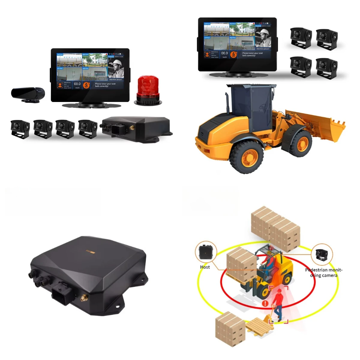 Reverse System for Excavator Loader Forklift Pedestrian Detection Crash Alarm Collision Avoidance Split Screen