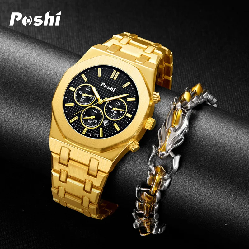 POSHI 915 Luxury Elegant Quartz Watch Stainless Steel Business Men\'s Wristwatch with Date Original Watches for Man