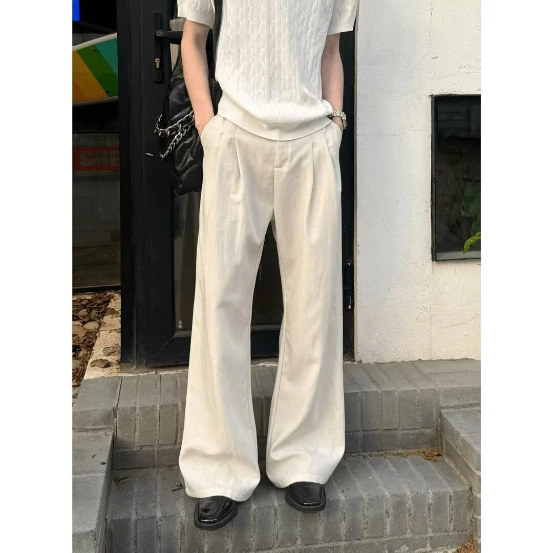 2026 Summer Trousers Men's Old Money Wind Silhouette A-shaped Design Pleated Loose Wide-leg Casual Trousers