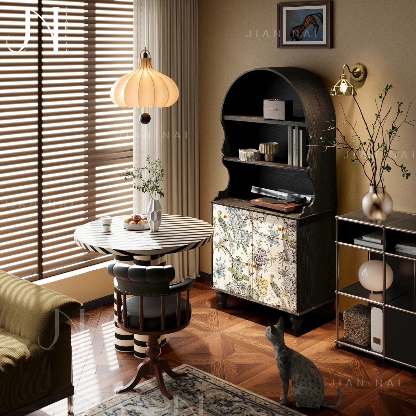 TAOFrench bird roost flower forest solid wood living room against the wall tea cabinet dining room coffee machine cupboard bedro