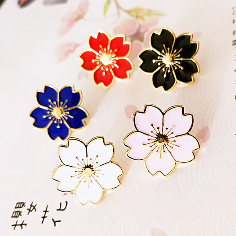 Fashion Japanese Style Beautiful Cherry Blossoms Uniform Badge Denim Tops Pin Button Flower Brooch Pins Jewelry Gift For Girl