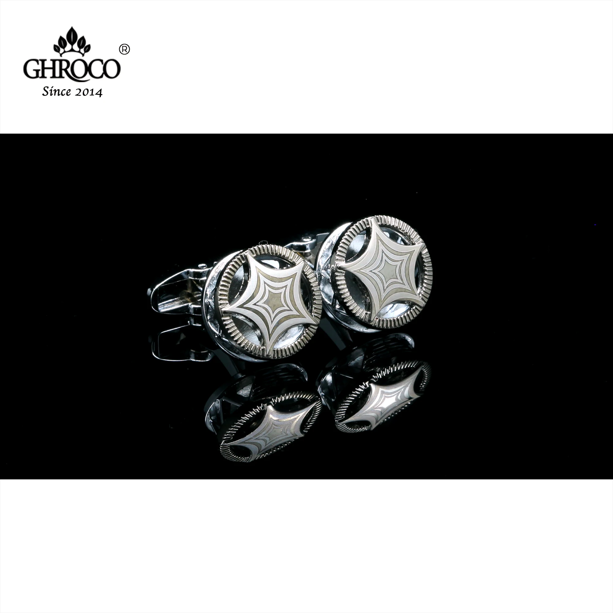 

GHROCO High Quality Exquisite Surface Laser Printe Star Round Shirt Cufflinks Fashion Luxury Gifts for Business Men Women
