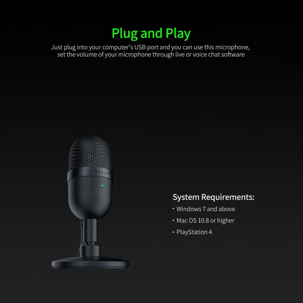 2024 New Razer Seiren Mini Microphone USB Microphone Ultra-compact Condenser Streaming Microphone Mic