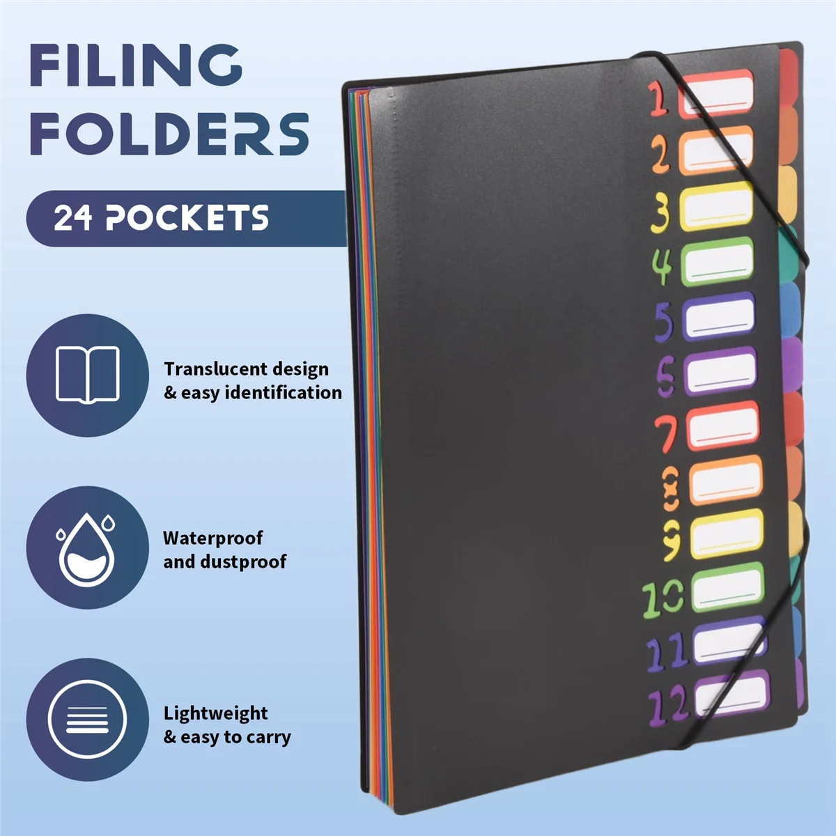 

Органайзер для квитанций, 24 прозрачных кармана, расширяющаяся папка для файлов, 12 цветных вкладышей, 300 листов, органайзер для файлов, нумерованный индекс на крышке, 1 P