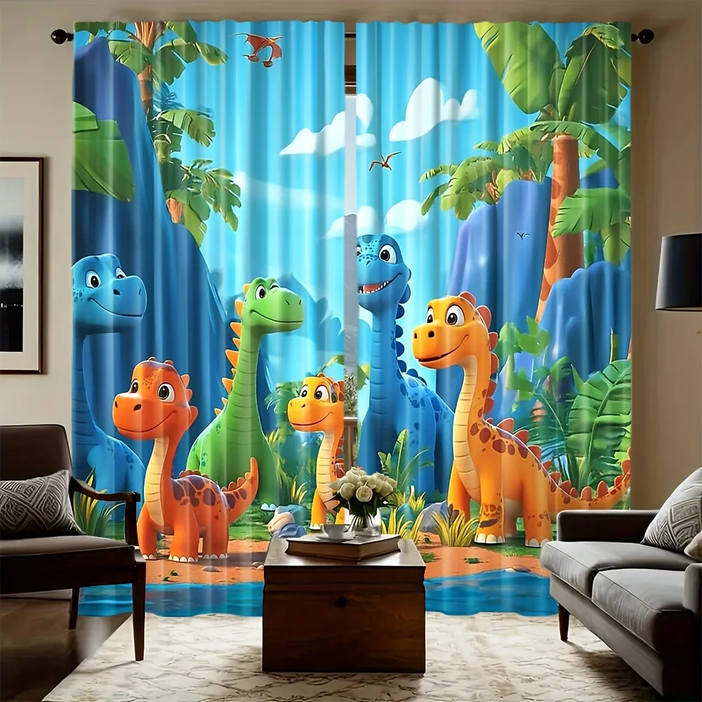 

2 шт. шторы с мультяшным принтом динозавров, милые занавески с динозаврами Юрского периода для детской комнаты, спальни мальчика, игровой комнаты, детского сада, защита от посторонних глаз