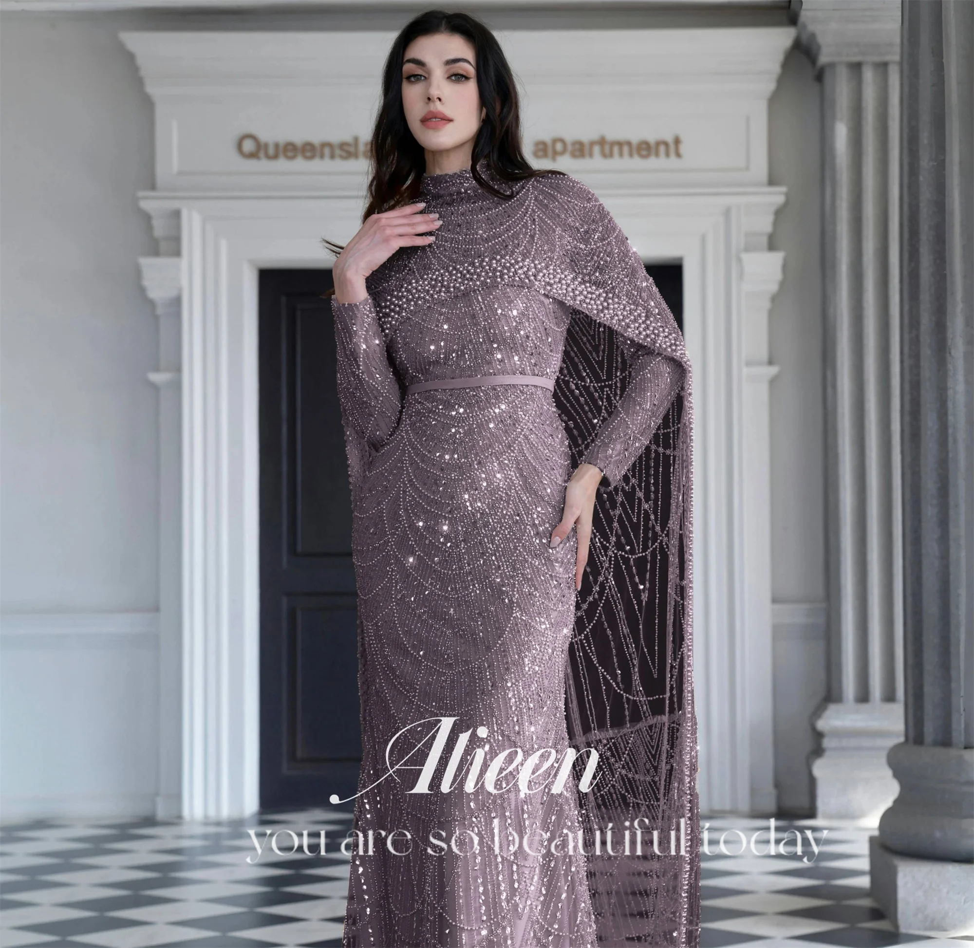 Aileen Handgemaakte Kralen Dames Avondjurk Vrouw Aangepaste Luxe Dames Avondjurken voor Speciale Gelegenheden Sjaal Feest Prom