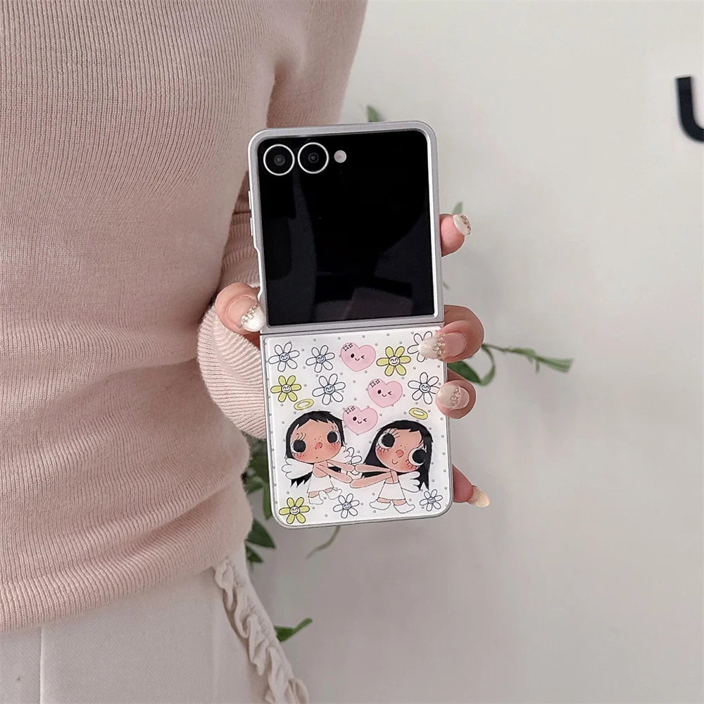 

Korean Cute Flower Lovely Cartoon Girl Phone Case for Samsung Galaxy Z Flip7 7 FE Flip 7 6 5 Flip 5 6 Cover Kawaii Shockproof Fu