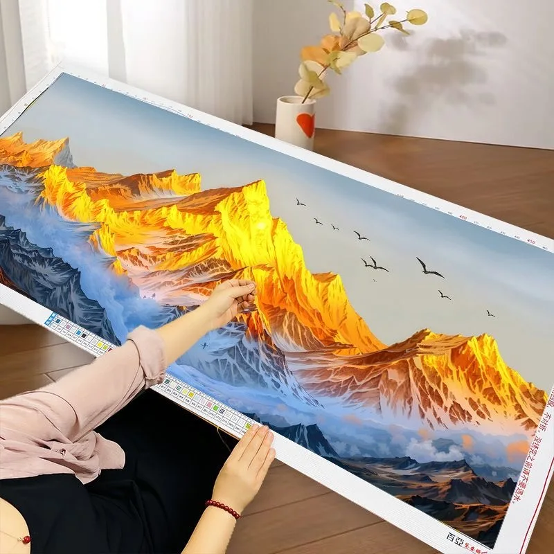 

2025 Kit for Needlework, DIY Cross Stitch Embroidery Landscape Golden Mountains Painting for Bussines Office Room Handwork Gift