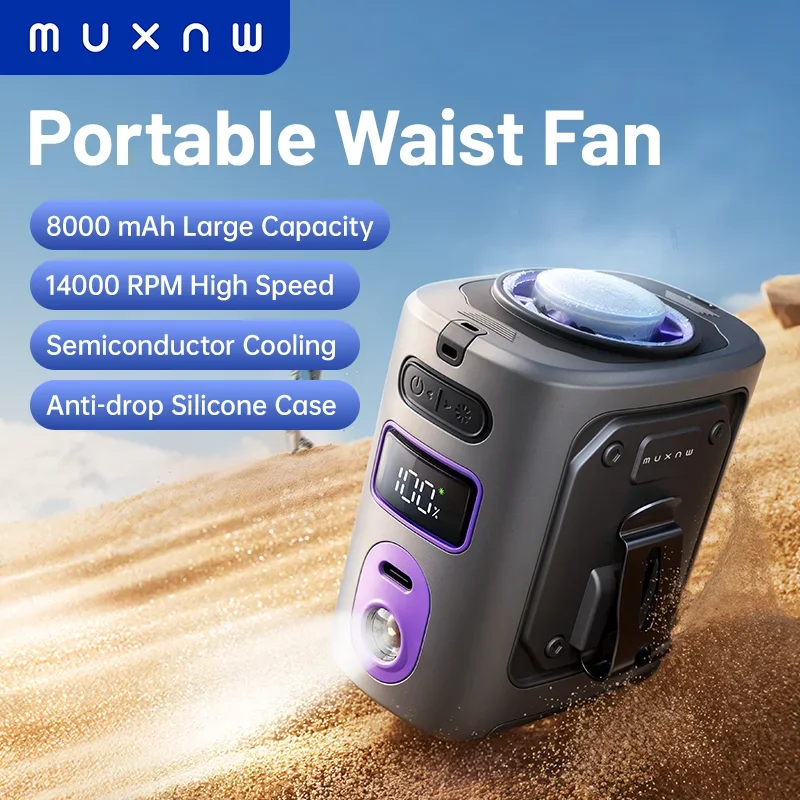 

MUXNW Portable Waist Fan 【silicone sleeve drop protection】Clip ventilador cintura wear on belt under clothing pants waistband