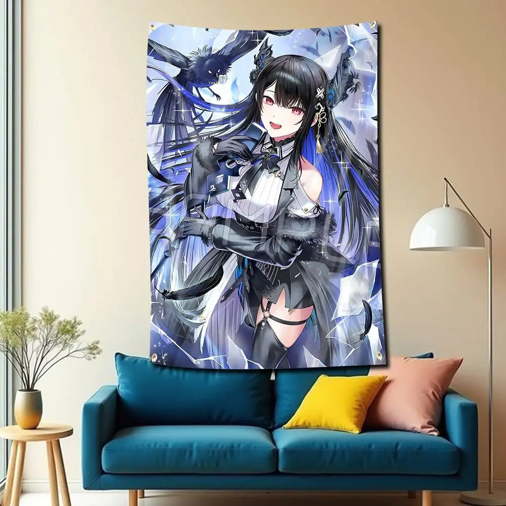 N-Nerissa Ravencroft Hololive-EN Flag Tapestry Banner for Bedroom Living Room Outdoor Camping Custom Supported