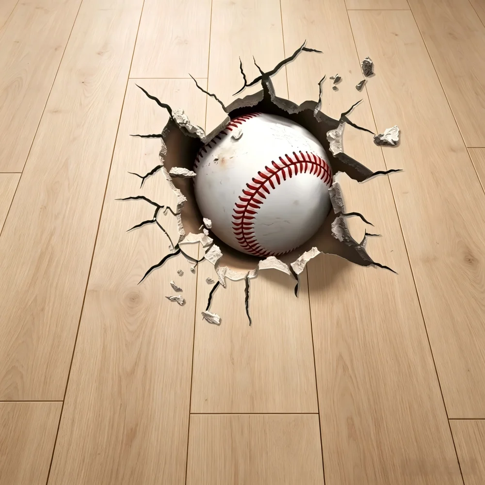 1 baseball wall breaking floor sticker, suitable for bedroom, hallway, and foyer decoration stickers