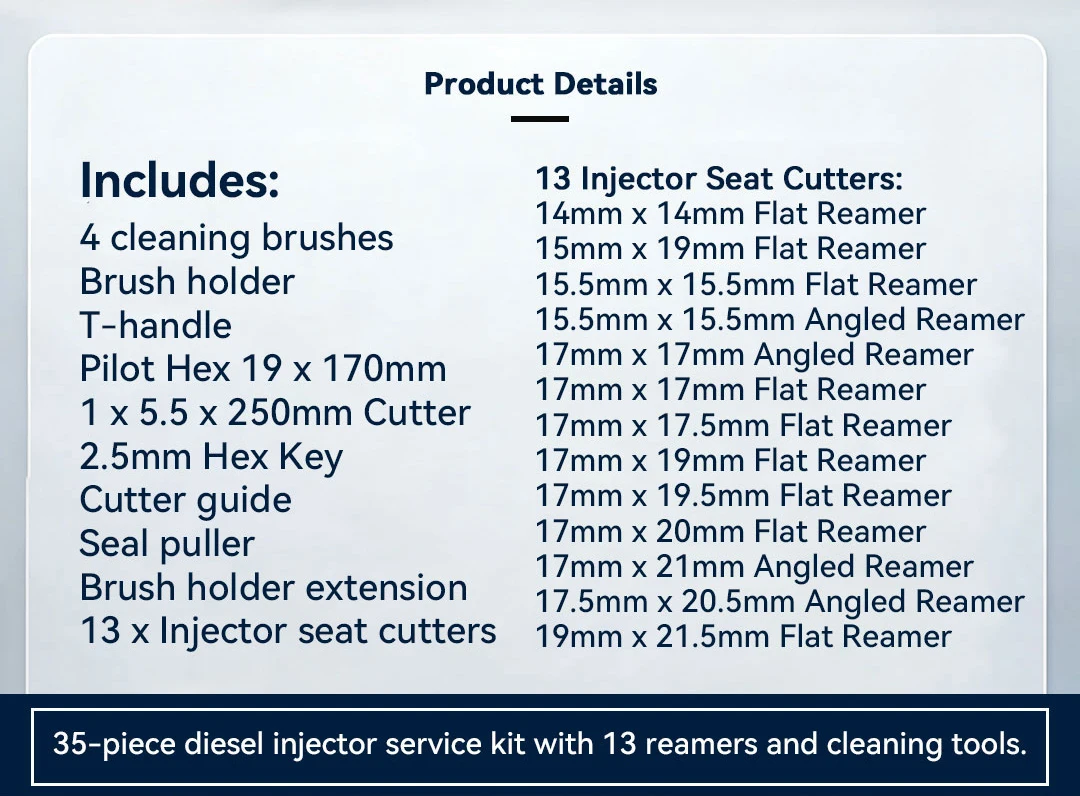 35-teiliges Diesel-Injektor-Dichtungssitzfräser-Set, Injektorsitz-Reinigungswerkzeug – Detail 3