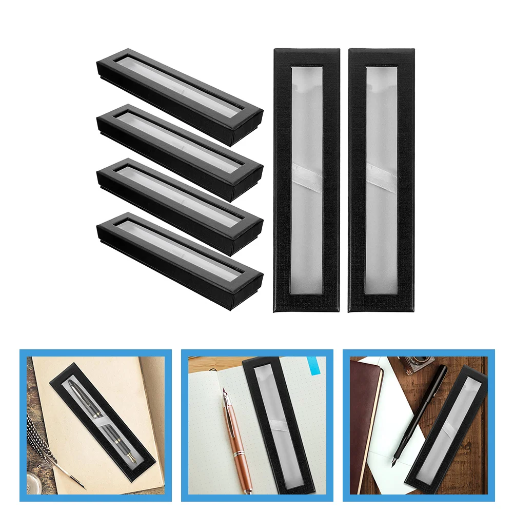 

Elegant Paper Pen Gift Boxes 6Pcs Packing Box With Visible Transparent Window Fountain Ballpoint Pen Storage Case