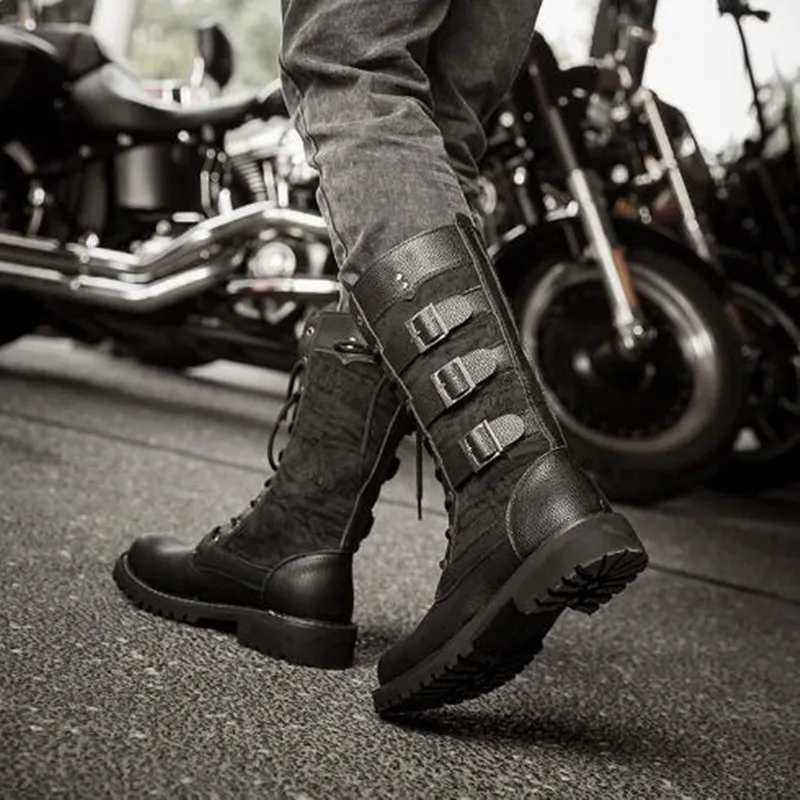 

Fashion Luxury Mid-Carf Men Boots Lleather Motorcycle Boots Lace Up Men's Boots British Male Cycling Boot Quality Botas Hombre