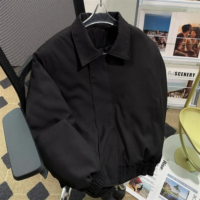 

Warm Cotton Jaet Men's Winter Thiened Adstrative Sle Coat Casual Long Sve Zipper Decoration Waed Proced