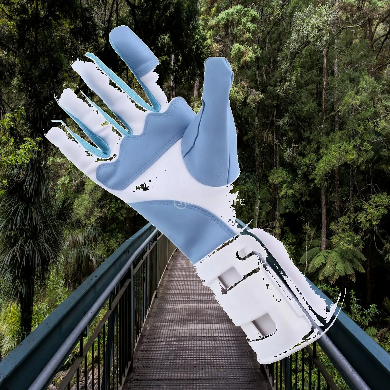 Blue White Fencing Training Mitt with Extended Cuff Adjustable Closure for Right Hand Fencing Practice Session