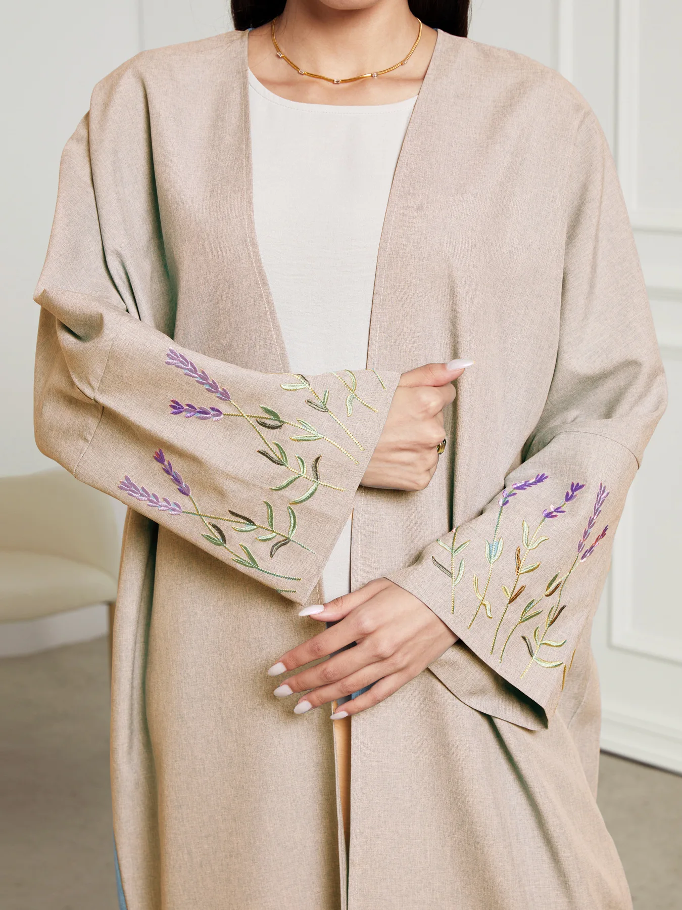 

Женский однотонный повседневный модный свободный элегантный кардиган с вышивкой и длинными рукавами, женское пальто Абая, мусульманская мода на Ближнем Востоке