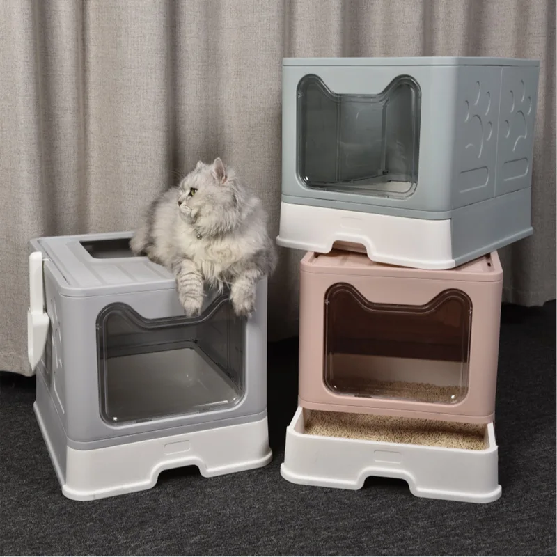 Cute Design Large Foldable Cat Litter Box with Drawer Full Enclosed Pet Toilet Box